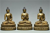 SET OF THREE GILT BRONZE FIGURES OF BUDDHA 15TH C