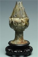 A HAN DYNASTY JADE INCENSE BURNER AND STAND