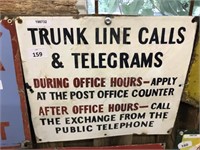 TRUNK LINE CALLS & TELEGRAMS ENAMEL SIGN