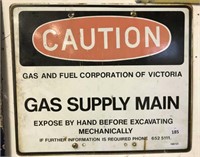 CAUTION GAS SUPPLY LINE ENAMEL SIGN