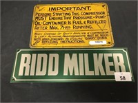 TIN RIDD MILKER SIGN & IMPORTANT PRESSURE