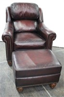 Leather Chair & Ottoman w/Nail Head Trim