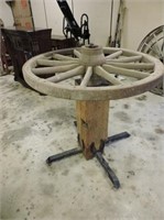 Folk Art Bar Table, Wagon Wheel Top, 45" D