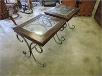 Pair of End Tables, Beveled Glass Insert