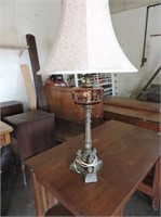 Vintage Amber Glass & Brass Table Lamp, 33" T