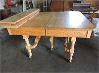 Refinished Oak Dining Room Table, 4 Leaves