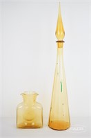 Pair of amber art glass pieces - Blenko Pitcher