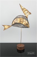Brutalist Brass Fish Sculpture on Round Base