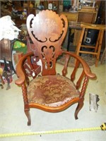 Antique Carved Wood Barley Twist Parlor Chair