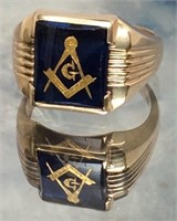 10kyg Mens Masonic Ring W/ Blue Stone 11.3gr