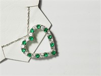 Sterling  Simulated Emerald Heart Pendant