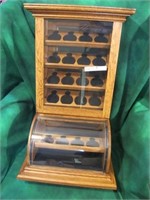 RARE  OAK TALL POCKET WATCH DISPLAY W/LOCKING BACK