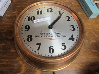 WESTERN UNION SELF WINDING COPPER WALL CLOCK 16 IN