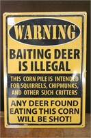 Tin WARNING Sign- BAITING DEER IS ILLEGAL