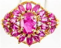 Jewelry 14kt Yellow Gold Ruby Floral Cocktail Ring