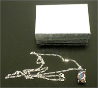 22" .925 Necklace w/ a Rainbow Stone Pendant -