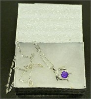 22" .925 Necklace w/ a Pendant of 2 Dolphins &