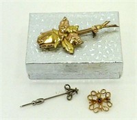 3 Gold-Plated Sterling Silver Pins - Very Nice