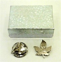 2 Sterling Silver Pins - One a Maple Leaf & One