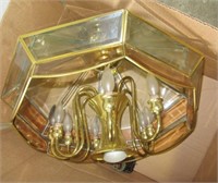 Brass hanging chandelier with beveled glass