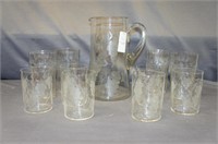 Clear Glass Water Pitcher W/ 10 Glasses