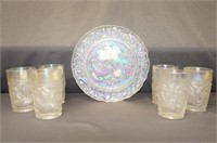 Imperial Carnival Glass Plate & 6 Glasses