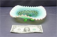 Footed Green Opalescent Bowl