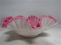 Fenton Milk Glass with Pink Ruffled Edge Lace