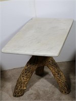 Marble Top Side Table w/ Driftwood Legs