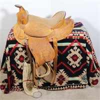 Small Tooled Leather Horse Saddle w/ Fleece