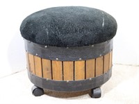 Wood Barrel Style Footrest with Faux Fur Top