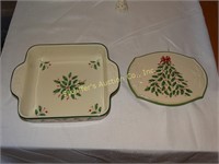 Lenox Holiday square casserold & footed hot plate