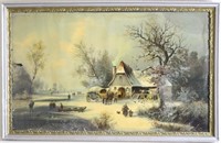 Lg Vintage Swedish Winter Print in Vintage Frame