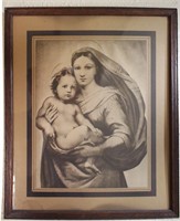 Vintage Print of Baby Jesus & Mary