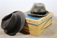 (2) Men's Dress Hats and a CHAMP Hat Box