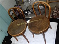 2 Antique round seat wooden chairs