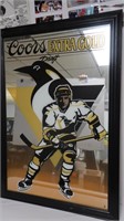 Coors Framed Mirror w/Pgh Penguin Player