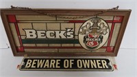 Beck's Beer Sign-21 1/2"W x 9 1/2"H & other Sign