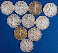 Coin 10 Walking Liberty Half Dollars 1940's