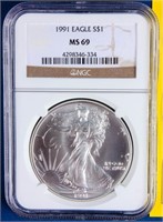 Coin 1991  American Silver Eagle NGC MS69
