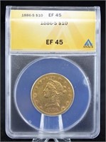 1886 S Liberty Head $10 Gold Coin ANACS EF 45