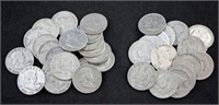 2 Rolls Franklin 90% Silver Half Dollars 1949 P,DS