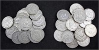 2 Rolls Franklin 90% Silver Half Dollars 1949 & 50