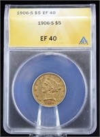 1906 S $5 Liberty Head Gold Coin ANACS EF 40