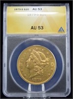 1879 S $20 Liberty Head Gold Coin ANACS AU 53
