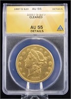 1887 S $20 Liberty Head Gold Coin ANACS AU 55
