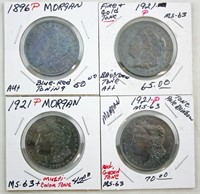 Four Toned Morgan Silver Dollars 1896 - 1921