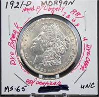 High Grade 1921 D Morgan Dollar with Errors
