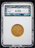 1882 S $5 Gold Liberty Head Coin NCGS AU 55 Errors