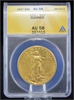 1927 Saint Gaudens $20 Gold Coin ANACS AU 58